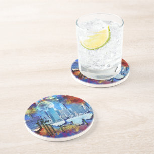 SlipperyJoe NYC graffiti moon surrounded swirling  Coaster