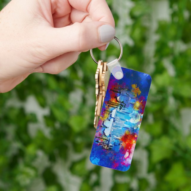 SlipperyJoe NYC graffiti moon surrounded swirling  Keychain (Hand)