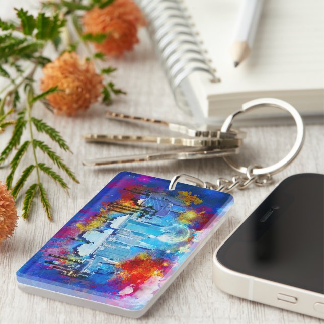 SlipperyJoe NYC graffiti moon surrounded swirling  Keychain (Front Right)
