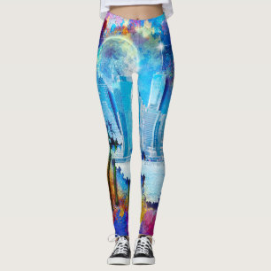 SlipperyJoe NYC graffiti moon surrounded swirling Leggings