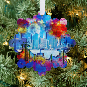 SlipperyJoe NYC graffiti moon surrounded swirling  Ornament Card