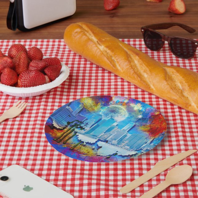 SlipperyJoe NYC graffiti moon surrounded swirling  Paper Plate (Picnic)