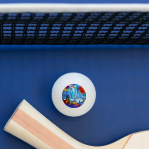 SlipperyJoe NYC graffiti moon surrounded swirling Ping Pong Ball