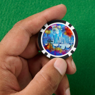 SlipperyJoe NYC graffiti moon surrounded swirling  Poker Chips