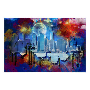 SlipperyJoe NYC graffiti moon surrounded swirling Poster
