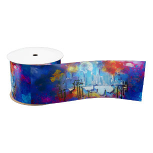SlipperyJoe NYC graffiti moon surrounded swirling  Satin Ribbon