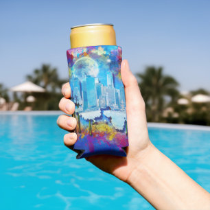 SlipperyJoe NYC graffiti moon surrounded swirling Seltzer Can Cooler