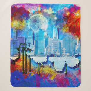 SlipperyJoe NYC graffiti moon surrounded swirling  Sherpa Blanket