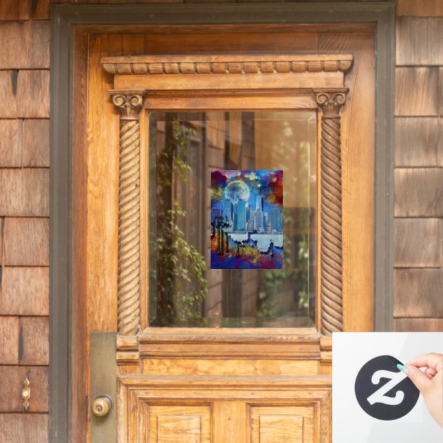 SlipperyJoe NYC graffiti moon surrounded swirling  Window Cling (Home Door)