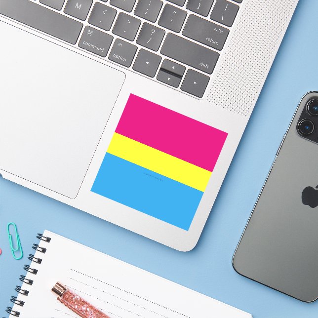 SlipperyJoe pansexual pride flag pink amber and cy (Laptop w/ iPhone)