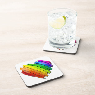 SlipperyJoe, Pride Slices, rainbow colours, heart Coaster