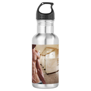 SlipperyJoe shirtless muscular man sixpack abs fit 532 Ml Water Bottle