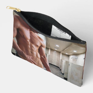 SlipperyJoe shirtless muscular man sixpack abs fit Accessory Pouch