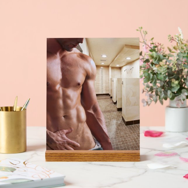 SlipperyJoe shirtless muscular man sixpack abs fit Acrylic Sign (Wedding)