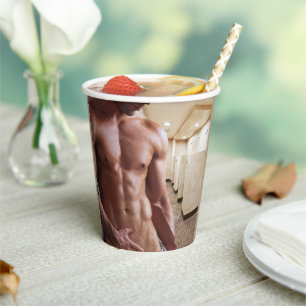 SlipperyJoe shirtless muscular man sixpack abs fit Paper Cups
