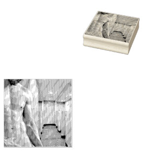 SlipperyJoe shirtless muscular man sixpack abs fit Rubber Stamp