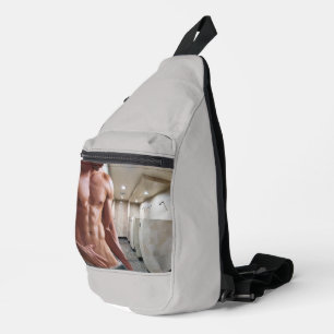SlipperyJoe shirtless muscular man sixpack abs fit Sling Bag