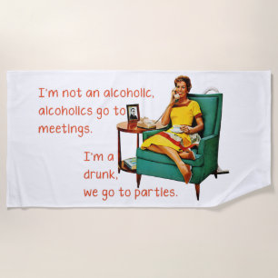 SlipperyJoe socializing drinking party vintage wom Beach Towel
