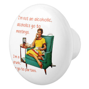 SlipperyJoe socializing drinking party vintage wom Ceramic Knob