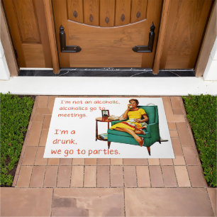 SlipperyJoe socializing drinking party vintage wom Doormat