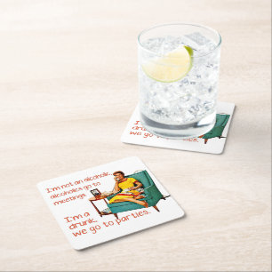SlipperyJoe socializing drinking party vintage wom Square Paper Coaster