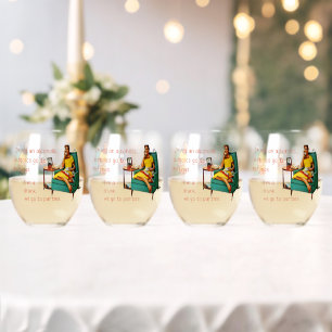 SlipperyJoe socializing drinking party vintage wom Stemless Wine Glass