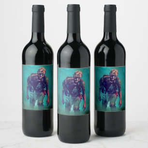 SlipperyJoe terrifying zombie figure isolated omin Wine Label
