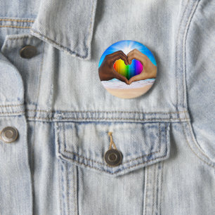 SlipperyJoe vivid rainbow gradient heart interraci 2 Inch Round Button