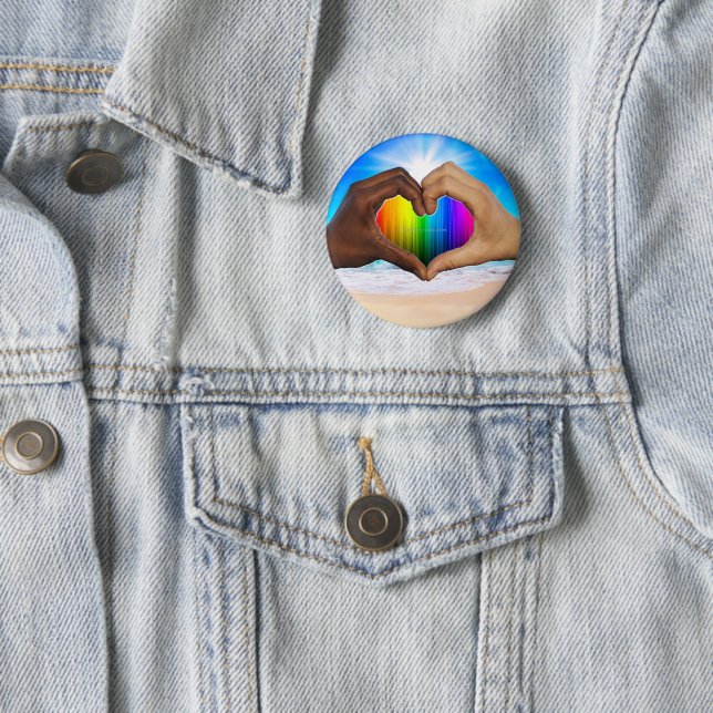 SlipperyJoe vivid rainbow gradient heart interraci 2 Inch Round Button (In Situ)