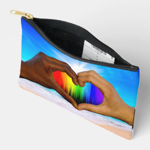 SlipperyJoe vivid rainbow gradient heart interraci Accessory Pouch