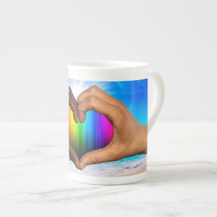 SlipperyJoe vivid rainbow gradient heart interraci Bone China Mug