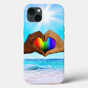 SlipperyJoe vivid rainbow gradient heart interraci iPhone 13 Case