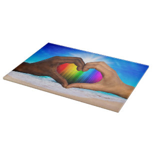 SlipperyJoe vivid rainbow gradient heart interraci Cutting Board