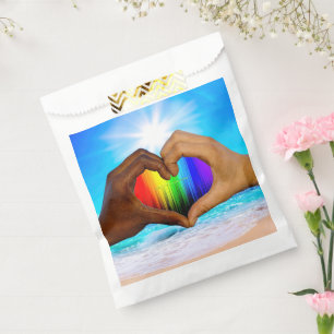 SlipperyJoe vivid rainbow gradient heart interraci Favour Bag