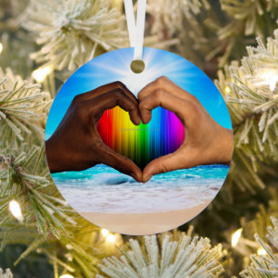 SlipperyJoe vivid rainbow gradient heart interraci Metal Ornament