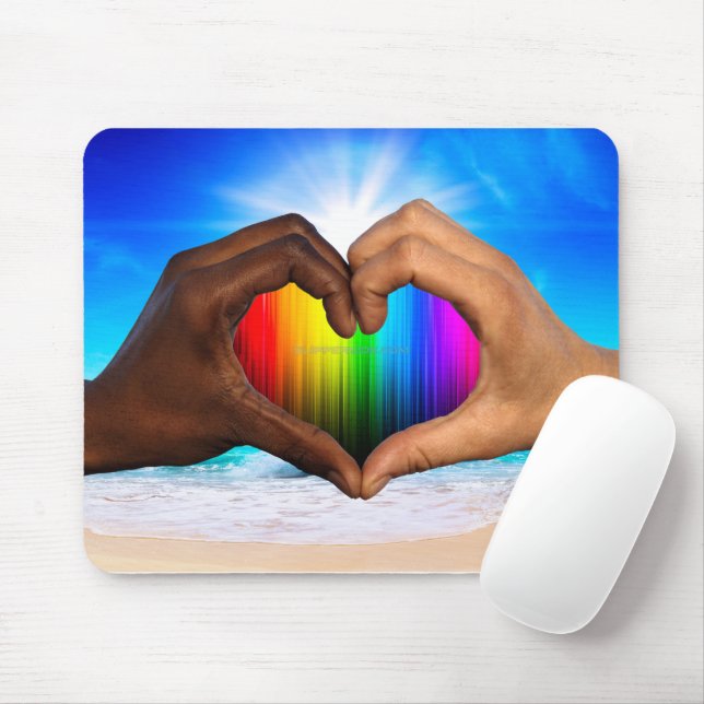 SlipperyJoe vivid rainbow gradient heart interraci Mouse Pad (With Mouse)