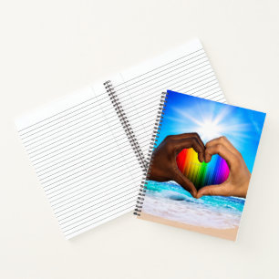 SlipperyJoe vivid rainbow gradient heart interraci Notebook