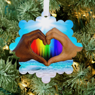 SlipperyJoe vivid rainbow gradient heart interraci Ornament Card