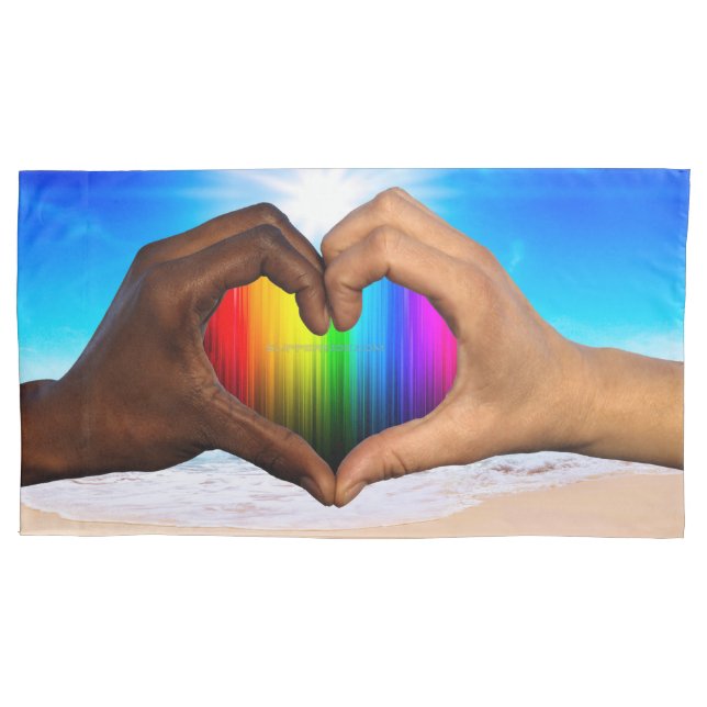 SlipperyJoe vivid rainbow gradient heart interraci Pillowcase (Front)