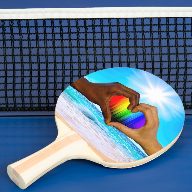SlipperyJoe vivid rainbow gradient heart interraci Ping Pong Paddle (Insitu)