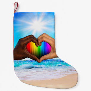SlipperyJoe vivid rainbow gradient heart interraci Small Christmas Stocking