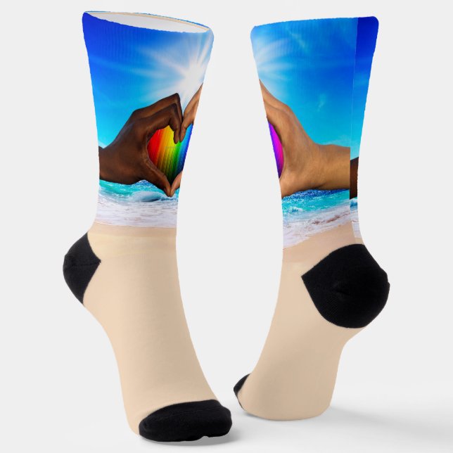 SlipperyJoe vivid rainbow gradient heart interraci Socks (Angled)
