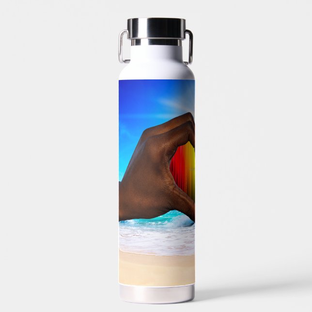 SlipperyJoe vivid rainbow gradient heart interraci Water Bottle (Front)