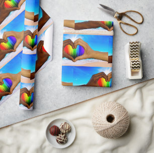 SlipperyJoe vivid rainbow gradient heart interraci Wrapping Paper