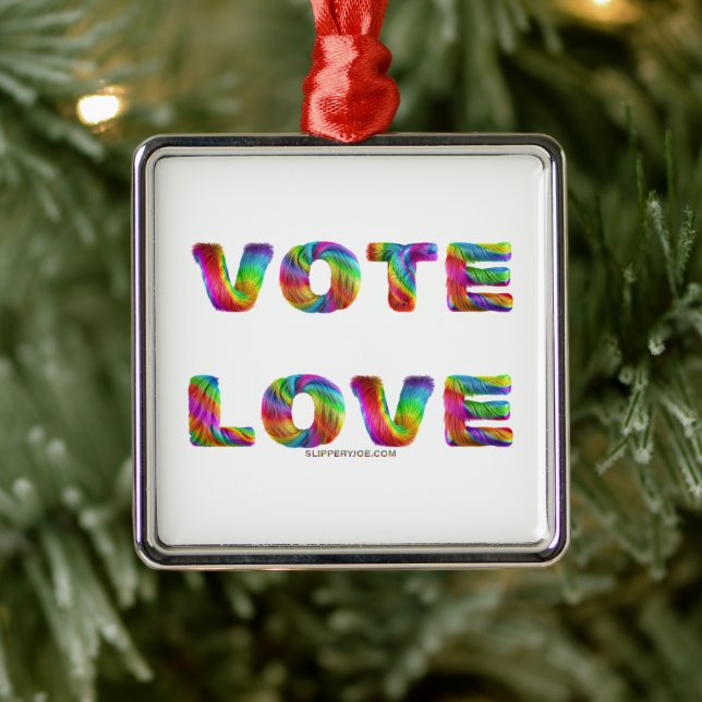 SlipperyJoe vote love equality rainbow-coloured fu Metal Ornament (Tree)