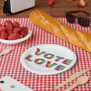 SlipperyJoe vote love equality rainbow-coloured fu Paper Plate