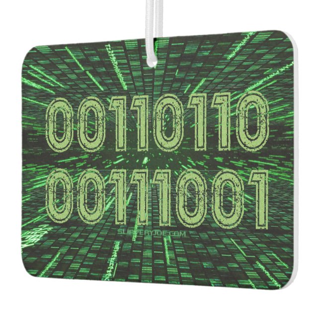 SlipperyJoe's 69 binary code vibrant green compute Air Freshener (Left)
