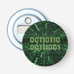 SlipperyJoe's 69 binary code vibrant green compute Bottle Opener