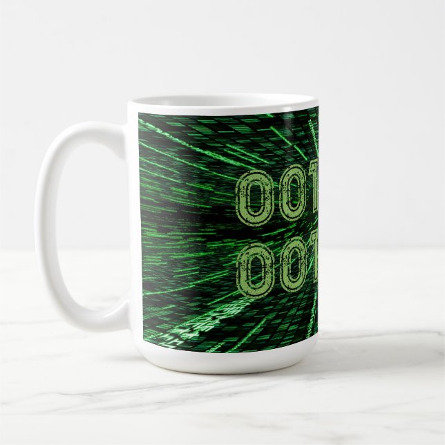 SlipperyJoe's 69 binary code vibrant green compute Coffee Mug (Left)