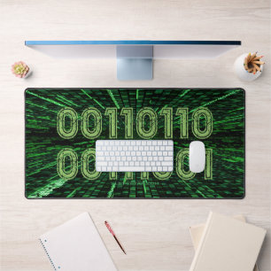 SlipperyJoe's 69 binary code vibrant green compute Desk Mat